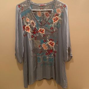 Blue Johnny Was Embroidered Top, Size Small,